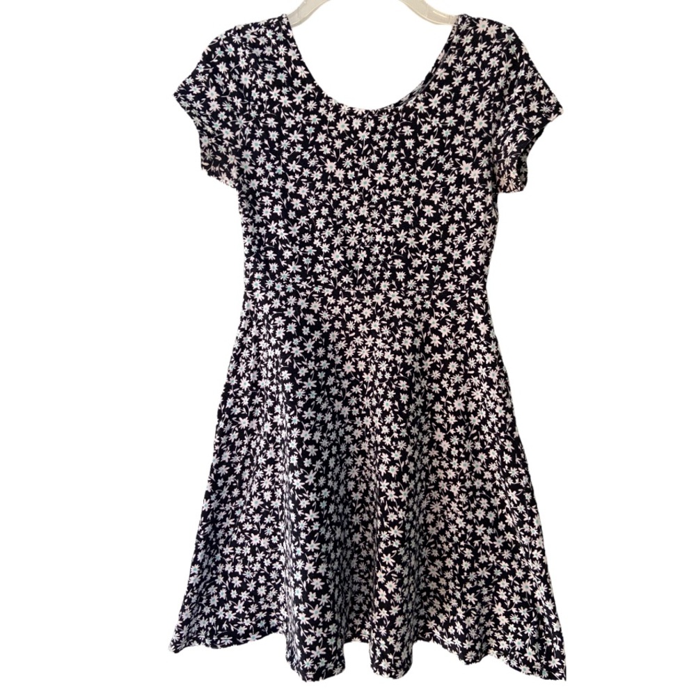 Black Dress with White and Blue Flowers